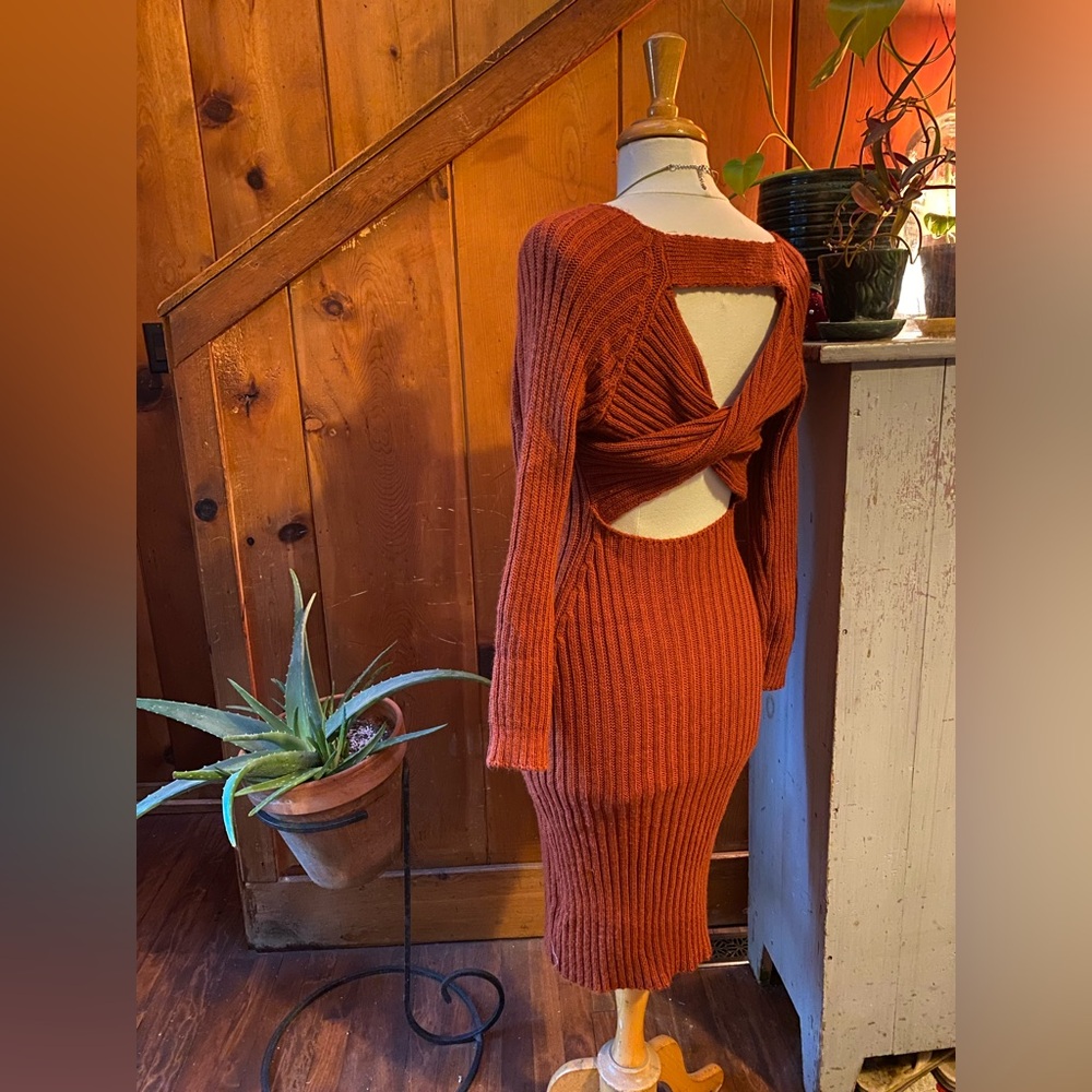 Apricot Crisscross Back Sweater Dress